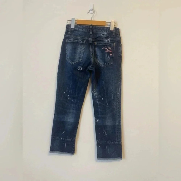 Dsquared2 y2k embroidered  floral capri blue jeans us size 2 2000s Paris hilton - Picture 9 of 14